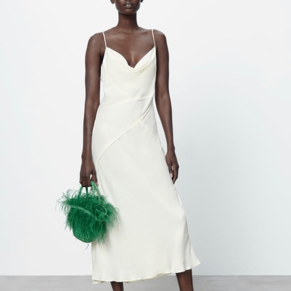 Zara SATIN LINGERIE STYLE DRESS Oyster White XS - Picture 2 of 5